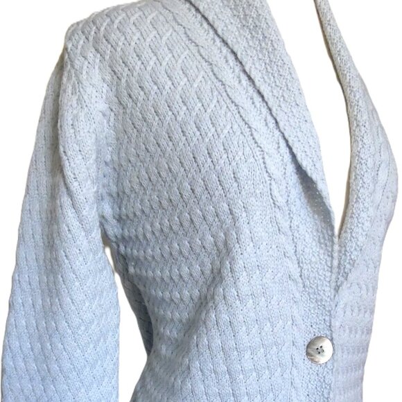 Ireland's Eye Glangevlin 1 Button Lattice Weave Long Cardigan Sweater Ice Blue S - Picture 2 of 16
